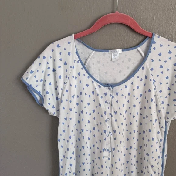 LAKE Blue Heart Print Pima Cotton Sleep Shirt Nightgown Size S - Picture 2 of 7